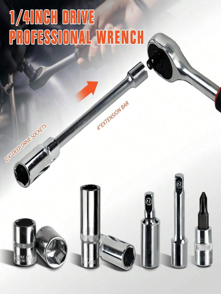 Part-driven Socket Claw Ratchet Wrench Tool Set, With Drill Socket Set, Metric And Extension Rods, For Auto Repair And Home Use