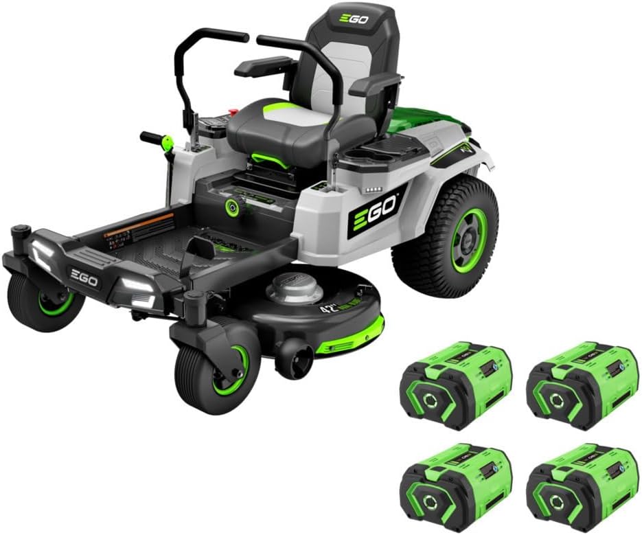 EGO Power+ Electric Riding Lawn Mower, 42" Deck with Zero Turn Radius, Includes (4) 56V 10.0Ah Batteries and Charger ZT4204L