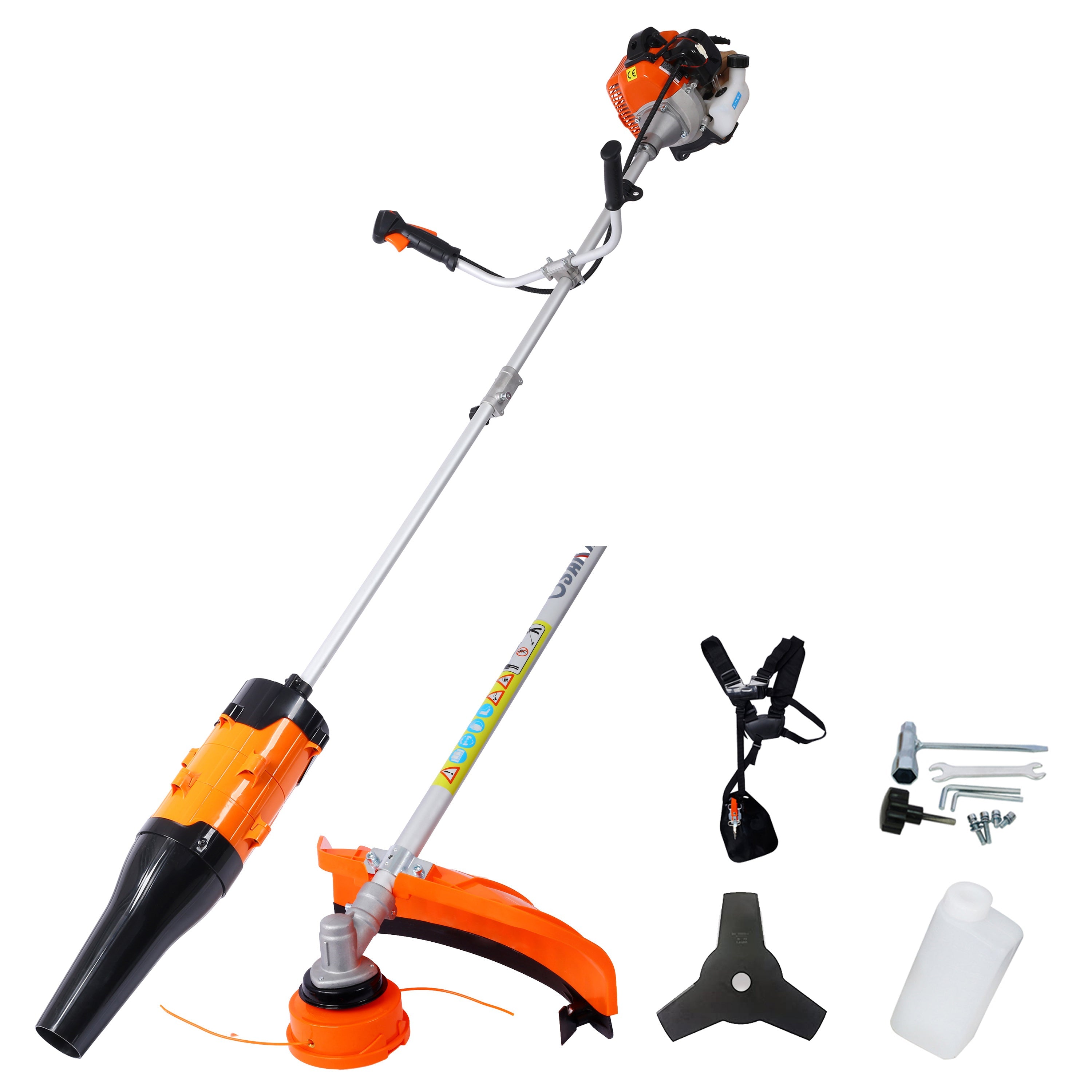 3-in-1 Blower, String Trimmer & 10" Brush Cutter with Rubber Handle and Shoulder Strap