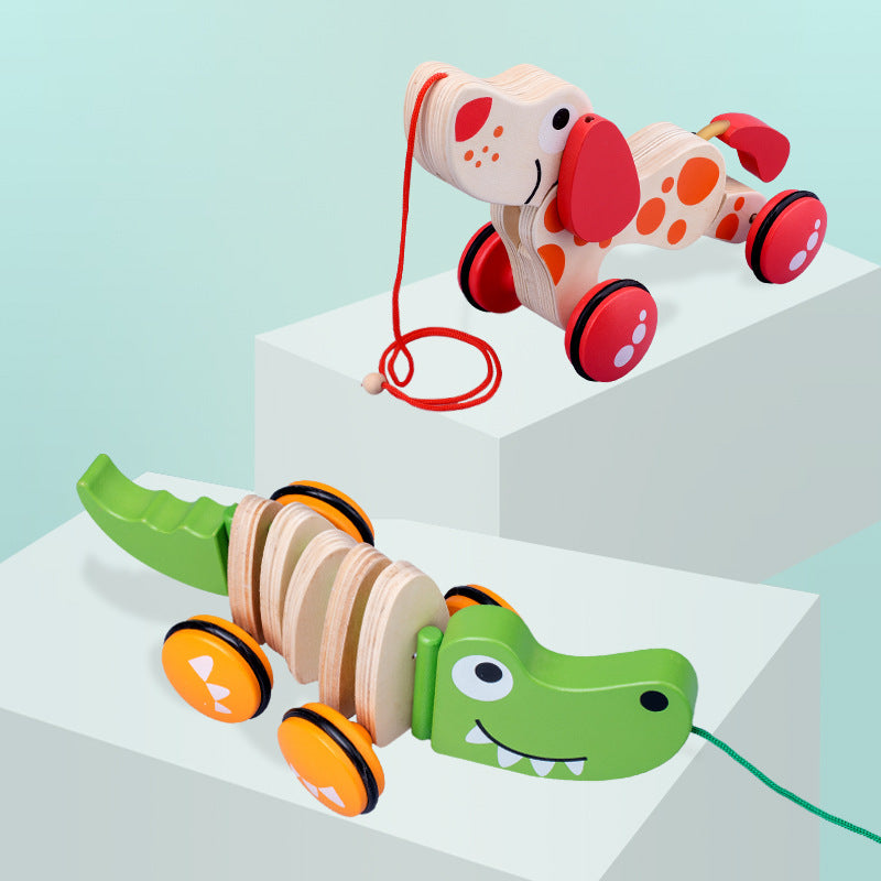Napxon wooden Animal Puppy Crocodile Trailer Children's Cartoon Parent-child Toddler Car Baby 3-6 Years Old Educational Toys
